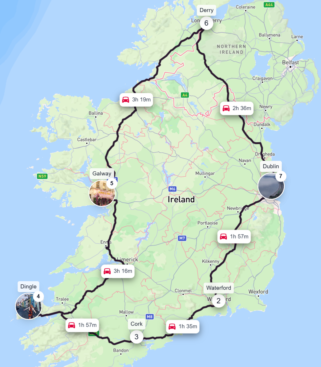 Ireland route map